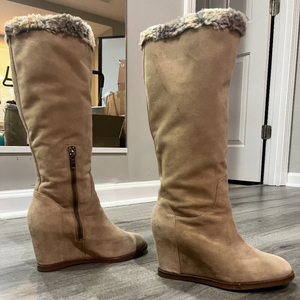 Johnston &  Murphy tall suede faux lined wedge tan women's boots